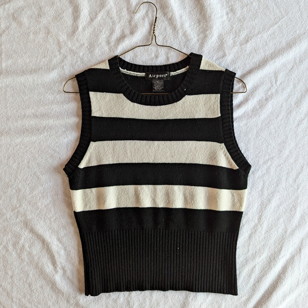 90s-00s Knit sweater vest B/W striped - Airport XL